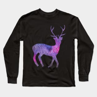 Watercolor galaxy deer Long Sleeve T-Shirt